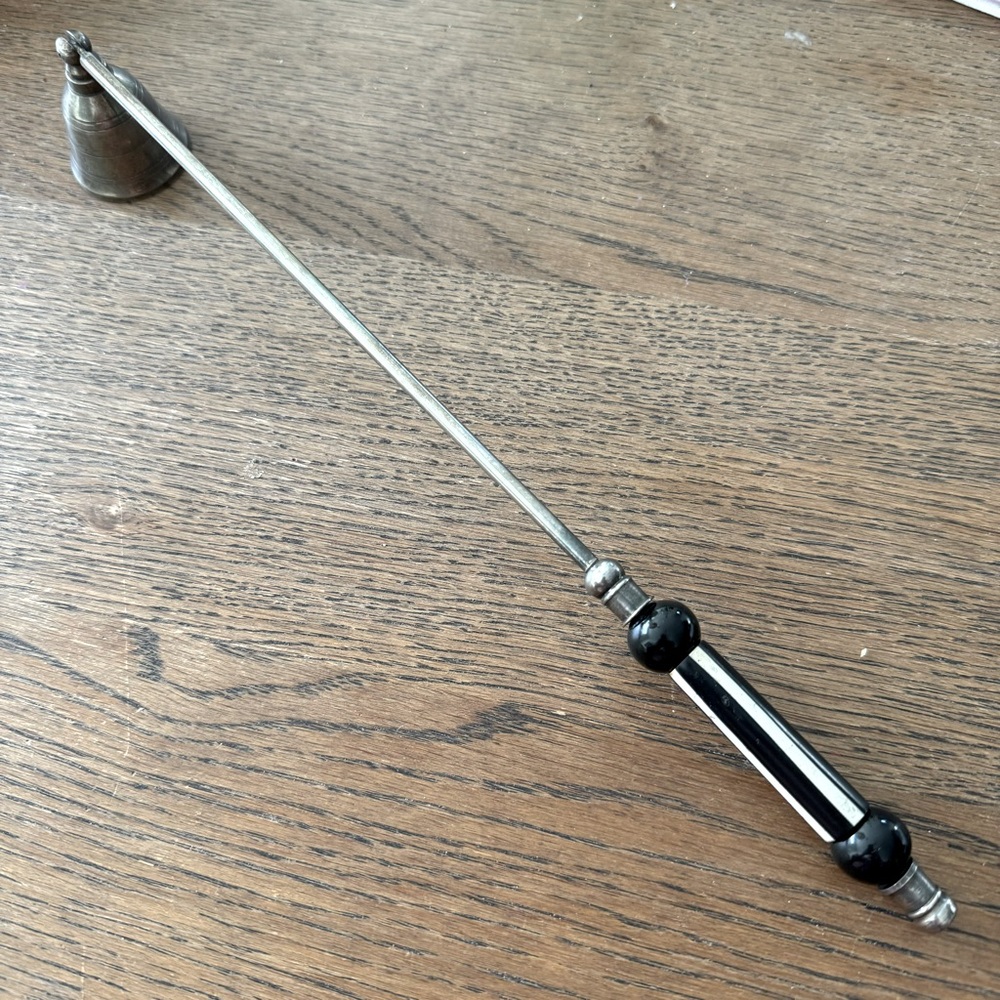 Vintage Antique Black White Striped Handle 12” Metal Candle Snuffer